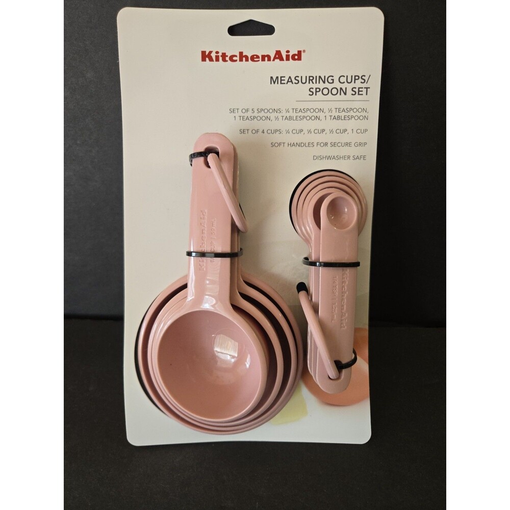 KitchenAid 9-Piece Measuring Cups and Spoon Set Pink Dried Rose KQ475OHDRA New